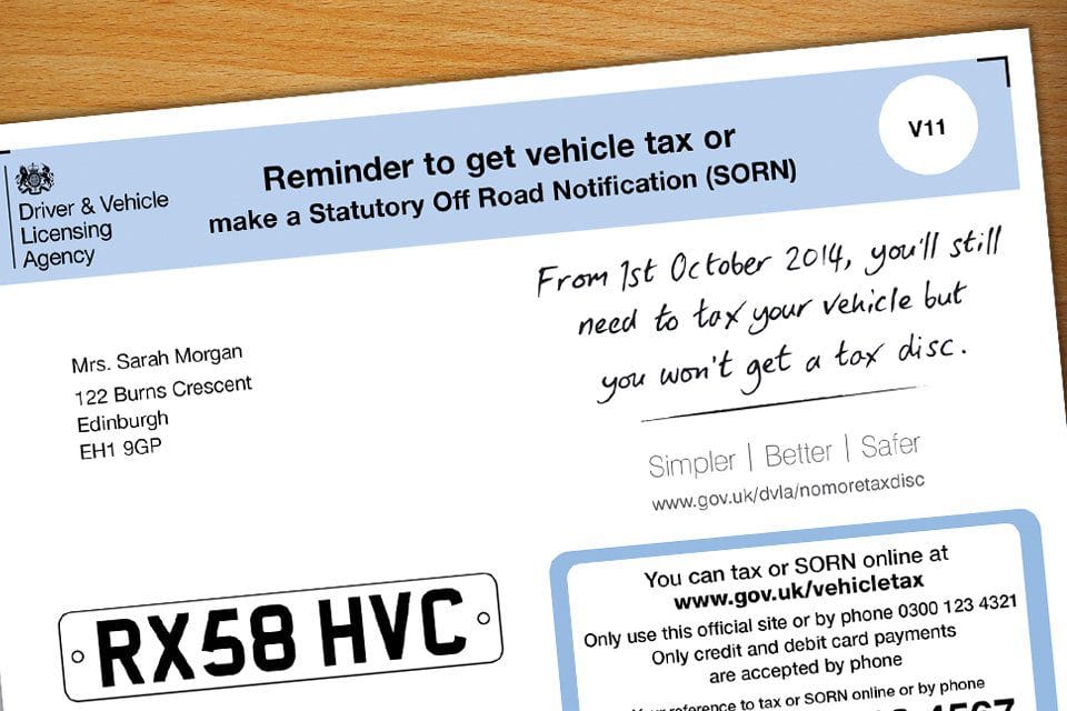 DVLA vehicle tax reminder letter
